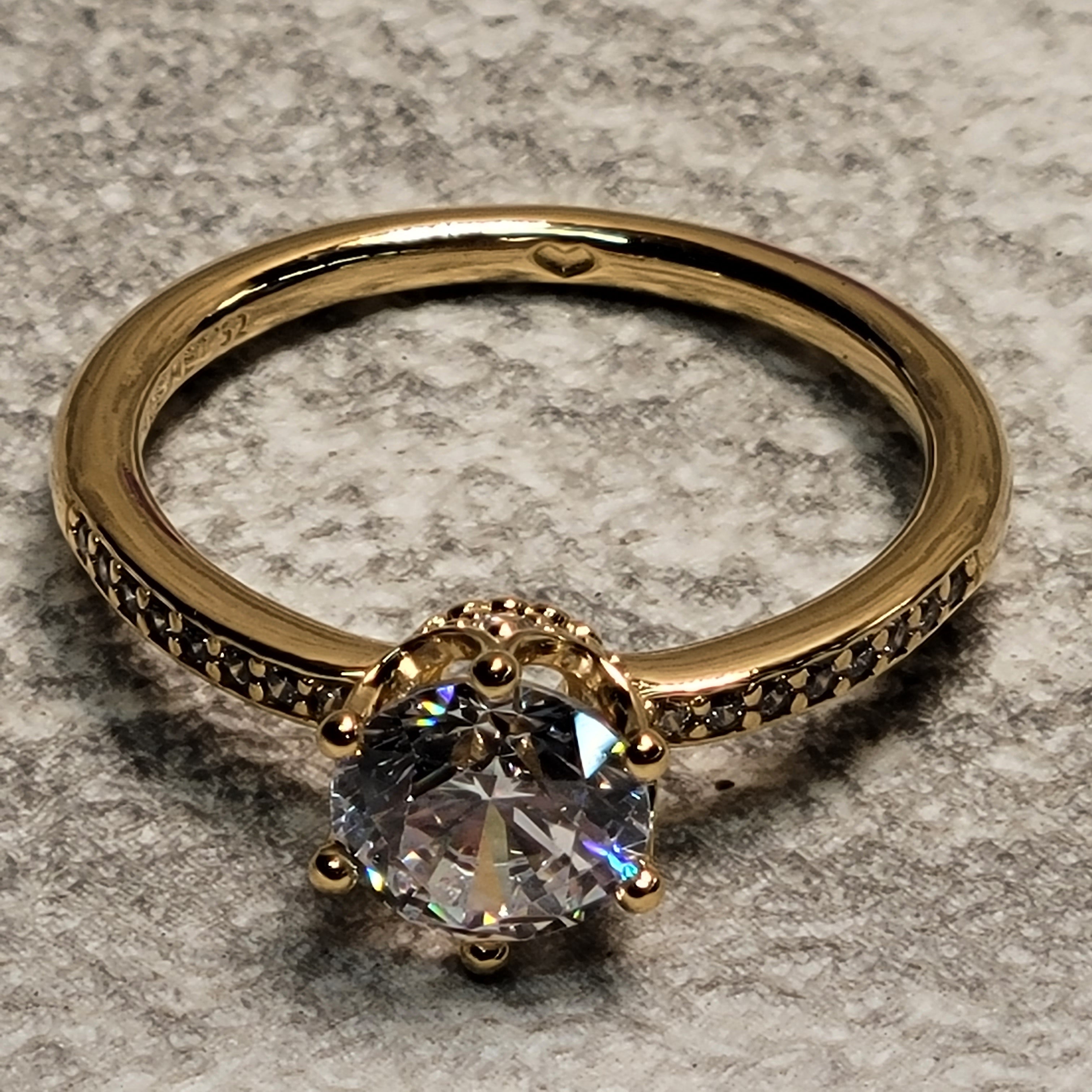 PANDORA Clear Sparkling Crown Solitaire Ring, Sz 6 (7834417758446)
